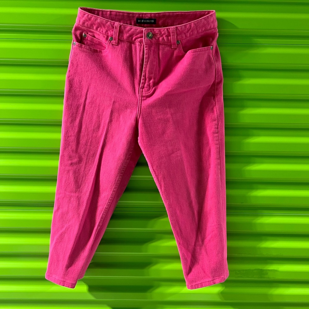 Boston Proper Pink Denim Crop Jeans Size 8 Vibrant Stretch Five Pocket Pants